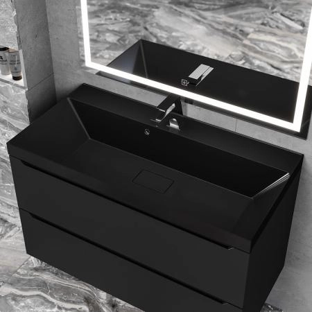 Раковина для ванной Uperwood Classic New 90х45х16,3 см, черная глянцевая, с накладкой для слива