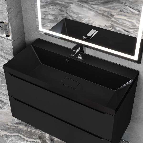 Раковина для ванной Uperwood Classic New 90х45х16,3 см, черная глянцевая, с накладкой для слива