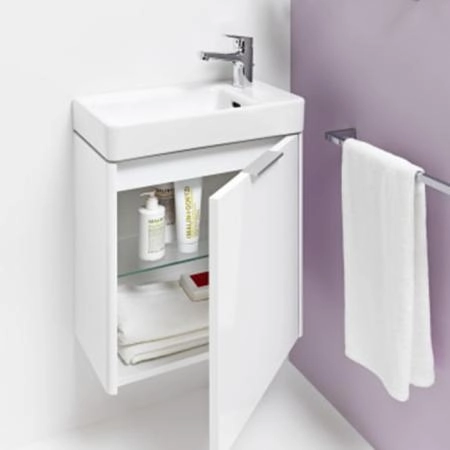 Laufen Base Тумба с раковиной, 47x26.5x53см, 1 дверца, петли справа, органайзер для ящика, цвет: белый глянцевый