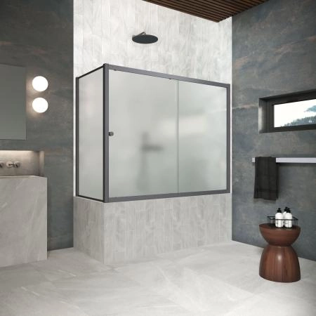 Шторка на ванную Vegas-glass ZV+ZVF Protec 180*90 06 10, профиль GunMetal, стекло сатин