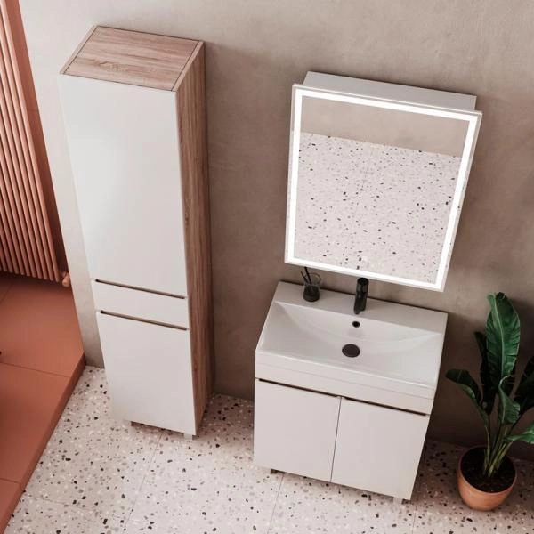 Тумба для ванной Volna Conty 60.2D Белый/дуб сонома напольная (9696) раковина отдельно