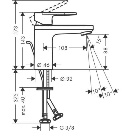 Hansgrohe 71571000 Vernis Blend Смеситель для раковины 88 мм, со сливным гарнитуром, цинк, хром