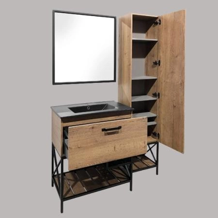 Тумба с раковиной Comforty Бредфорд-75 дуб темный черная матовая