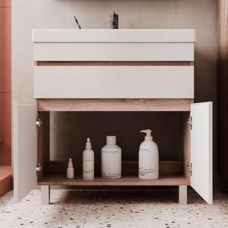 Тумба для ванной Volna Conty 80.2D.1Y Белый/дуб сонома напольная (9696) раковина отдельно