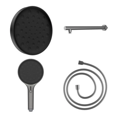 Комплект для душа Vincea Inspire VSHH-3I2AHGM, Верхний душ Vincea  с держателем, ручной душ с шлангом, вороненая сталь