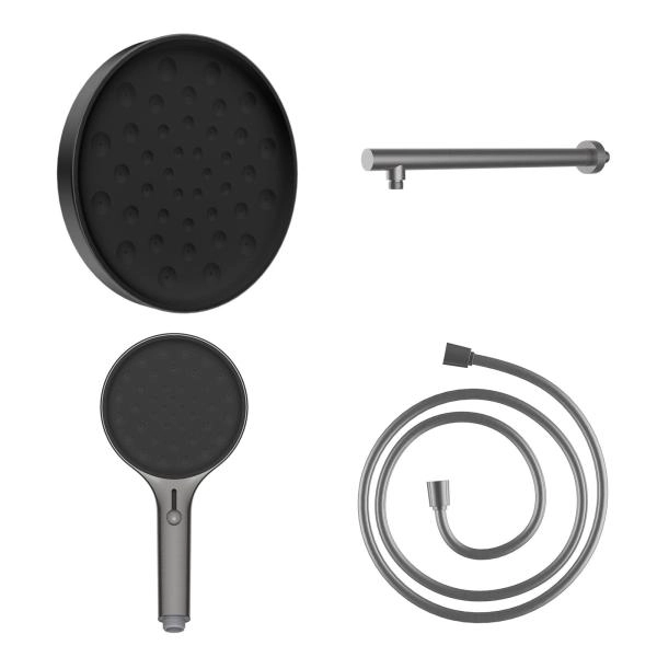 Комплект для душа Vincea Inspire VSHH-3I2AHGM, Верхний душ Vincea  с держателем, ручной душ с шлангом, вороненая сталь
