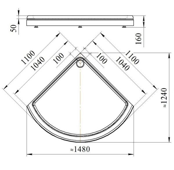 Поддон к душевому углу Найт 110 (радиальный поддон на раме-подставке с устройством слива)