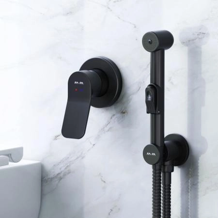 Смеситель, монтируемый в стену с гигиеническим душем AM.PM X-Joy F40H85A22 чёрный