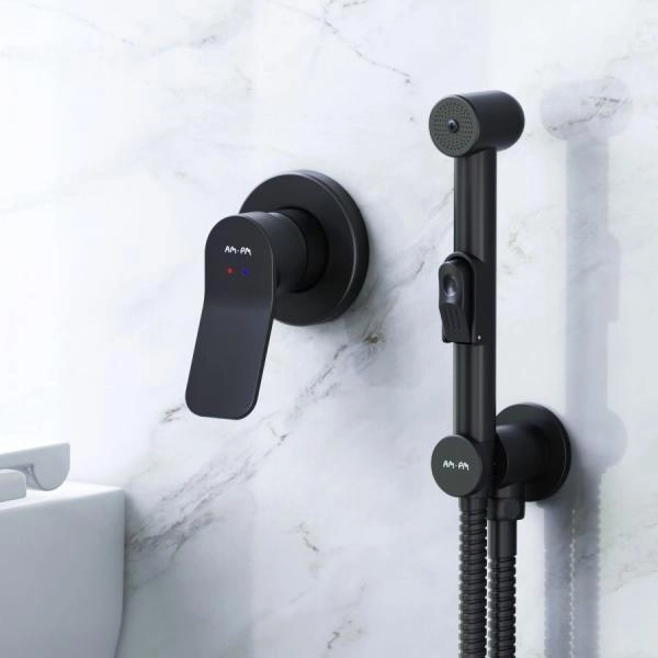 Смеситель, монтируемый в стену с гигиеническим душем AM.PM X-Joy F40H85A22 чёрный