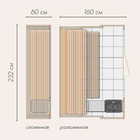 KLAFS S1 Сауна раздвижная 2320х1600(600)хh2110 мм, размер L с прозрачным стеклом, вн. отд. хемлок, Varius 6,0 кВт, внешняя отделка: чёрный матовый