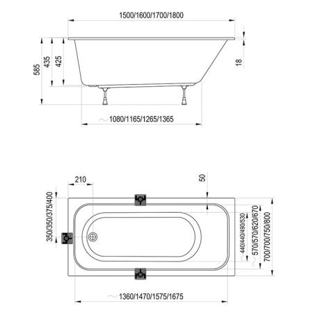 Ravak Chrome Slim Ванна 150х70см, встраиваемая, цвет: белый
