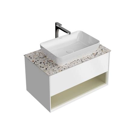 Тумба Kerama Marazzi PLAZA MODERN ПЛАЗА МОДЕРН KMPMCb80MSg1 подвесная 80, нажимное открывание, 1 ящик, подсветка, белая матовая+шалфей