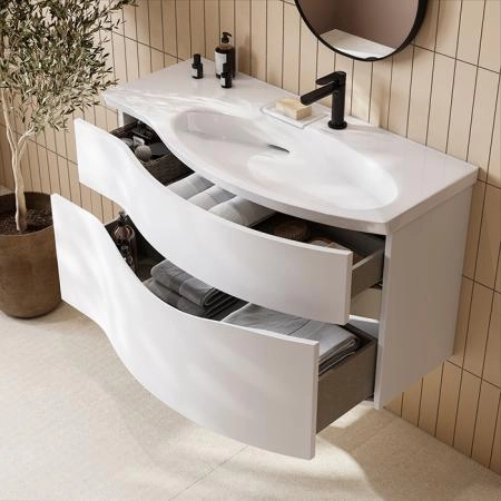 Kerama Marazzi Riva Тумба подвесная 100см, правая, с раковиной, цвет: белый матовый