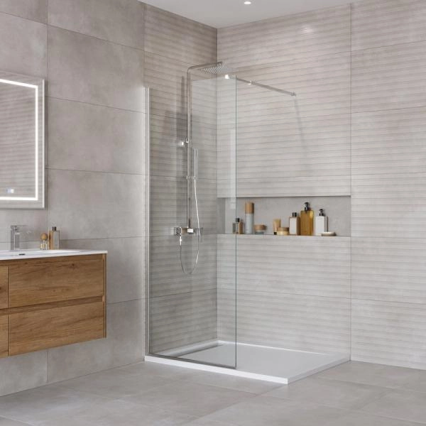 Душевая перегородка BelBagno KRAFT 90 прозрачное стекло 6 мм профиль черный матовый KRAFT-L-1-90-C-NERO