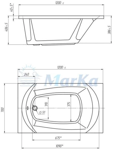 Ванна 1Marka ELEGANCE 120x70 см без гидромассажа