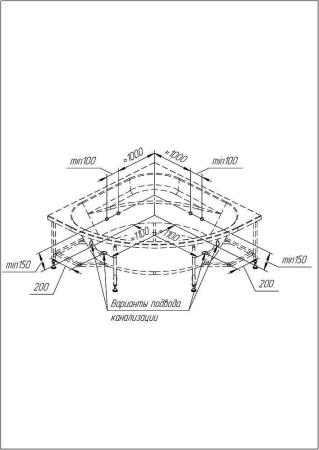 Ванна акриловая "ДАНТЕ 150х150", рама-подставка, фронтальная панель, слив-перелив автомат с сеточкой (бронза, с сифоном)