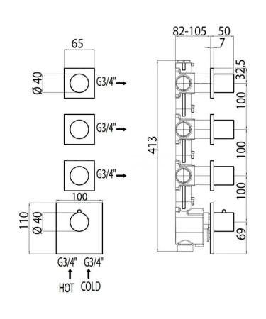Термостат для ванны с душем Bossini Oki Z031205.021, золото