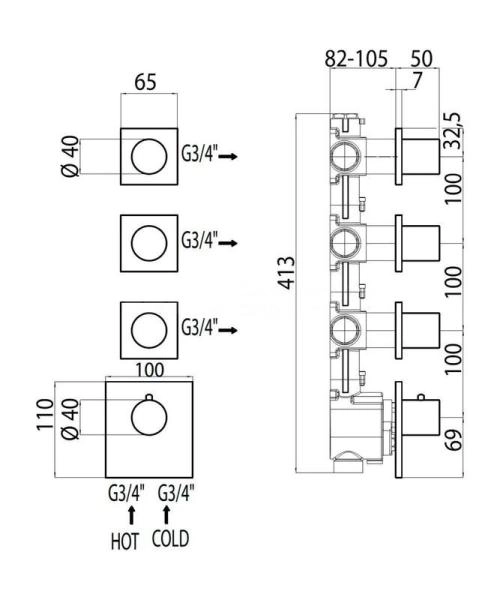 Термостат для ванны с душем Bossini Oki Z031205.021, золото