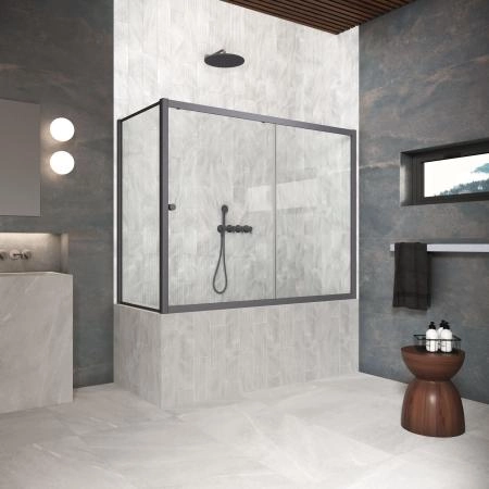 Шторка на ванную Vegas-glass ZV+ZVF Protec 160*85 06 01, профиль GunMetal, стекло прозрачное