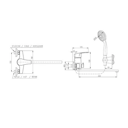 Смеситель Rav Slezak KONGO K053.5/2 для ванны, цвет Хром комбинированный , излив 30см, подвижный держатель