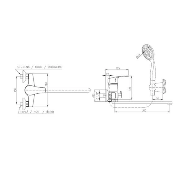 Смеситель Rav Slezak KONGO K053.5/2 для ванны, цвет Хром комбинированный , излив 30см, подвижный держатель