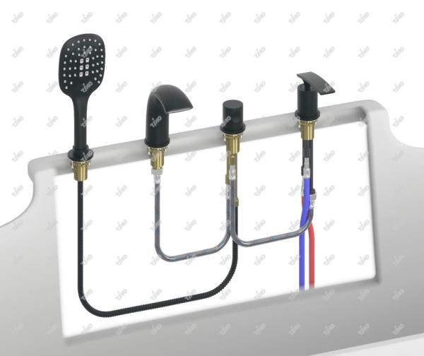 Смеситель для ванны с душем на бот ванны 4 отв., Timo Helmi 4020/03Y черный