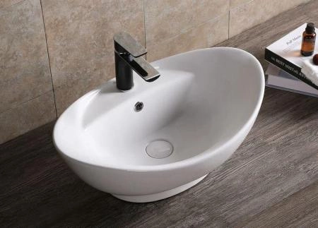 Раковина Cerutti SPA CR7003 накладная, белая, овальная, под смеситель, с переливом 600х395х220