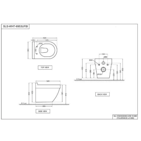 Унитаз подвесной Jaquar Solo, безободковый, сиденье и крышка slim SLS-WHT-6953BIUFSM