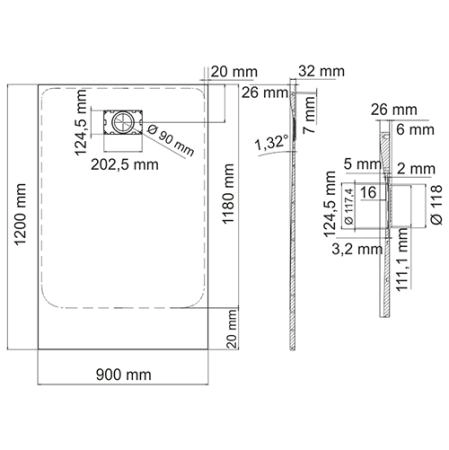 Душевой поддон WasserKraft Main 41T07 120x90 см, прямоугольник стеклопластик