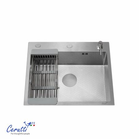Кухонная мойка CeruttiSPA ГЛОРИЯ (GLORIA) 50 nano embos (матовый хром) из нержавеющей стали (500х500х220)