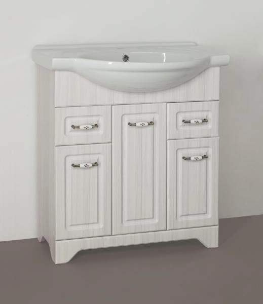 Тумба под раковину Style Line Elfante Олеандр-2 75 (2ящ.) напольная с дверками, рельеф пастель