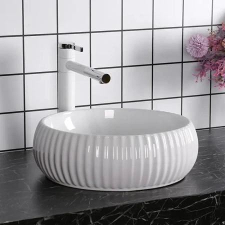 Раковина Cerutti SPA CR0007 накладная, белая, круглая, ребристая 405х405х130