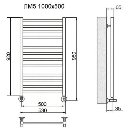 Полотенцесушитель водяной Ника Modern ЛМ 5 100/50 белый матовый RAL9016 Люкс