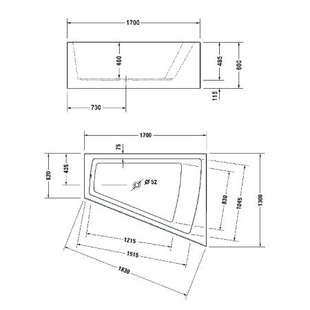 Duravit Paiova Ванна 170x130см., пристенная, угловая, правосторонняя, акриловая, цвет: белый
