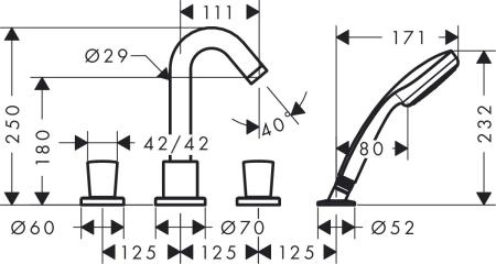 Hansgrohe Logis 71314000 смеситель для ванны на 4 отверстия для 13244180