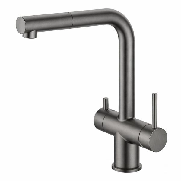 Смеситель GAPPO G4397-79 для кухни с выдвижным изливом и подключением фильтра, оружейная сталь
