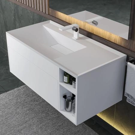 Раковина кварцевая Uperwood Lotus Quartz, 100 см, белая матовая, жасмин