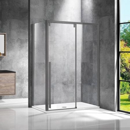 Душевой уголок Vincea Lugano VSR-1L9013CLGM-1, 1300*900, вороненая сталь, стекло прозрачное