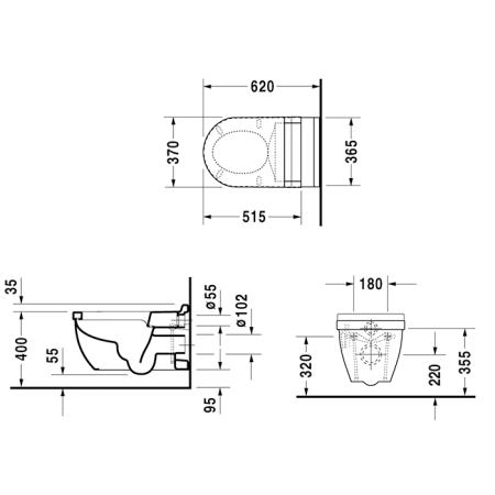 Duravit Starck 3 Унитаз подвесной 62х37см., с креплением Durafix, WonderGliss, цвет: белый