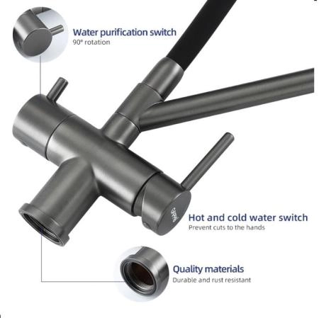 Смеситель Gappo G4398-89 для кухни с краном для фильтра оружейная сталь