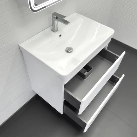 Тумба с раковиной Comforty Енисей-70П2 00-00021338 подвесная белый глянец c раковиной 4470