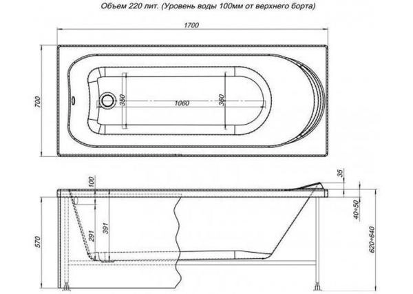 Акриловая ванна Aquanet Nord NEW 170x70