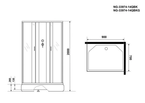 Душевая кабина Niagara NG-33974-14QBK 900х700х2000 средний поддон  26см стекло матовое