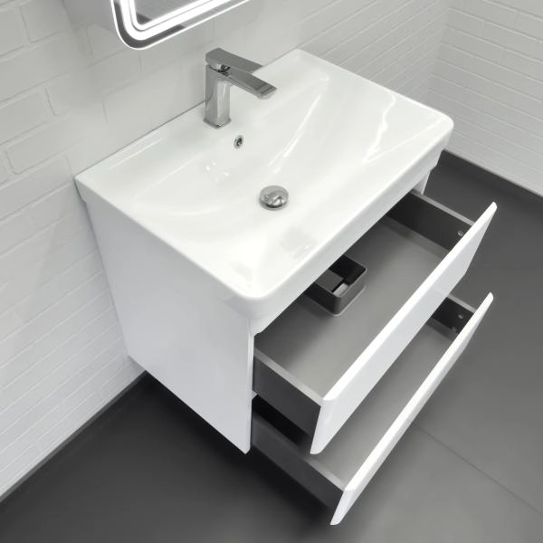 Тумба с раковиной Comforty Енисей-70П2 00-00021338 подвесная белый глянец c раковиной 4470