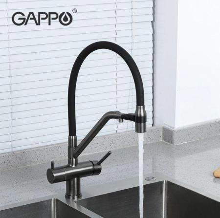Смеситель Gappo G4398-89 для кухни с краном для фильтра оружейная сталь