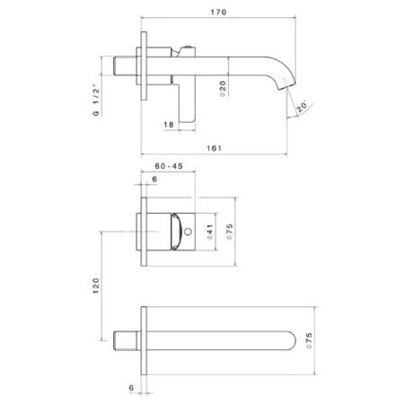 Смеситель для раковины Kerama Marazzi LINEA ЛИНЕА 71028EKM.01.093 однорычажный настенный, черный матовый