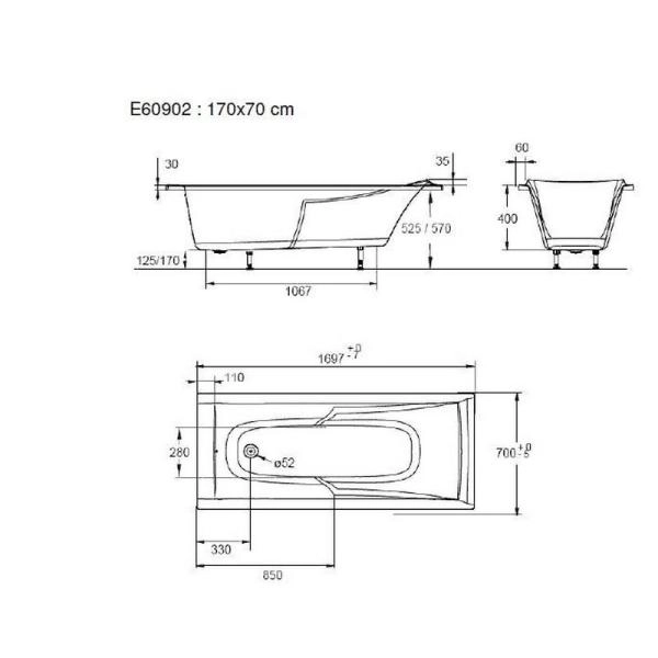 Ванна Jacob Delafon CORVETTE E60902-00 170х70 см