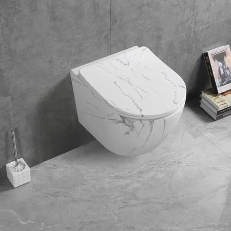 Унитаз Cerutti SPA SELLA Aria Tornado MMW подвесной безободковый белый мрамор матовый со смывом торнадо CT9532 (490х370х370)