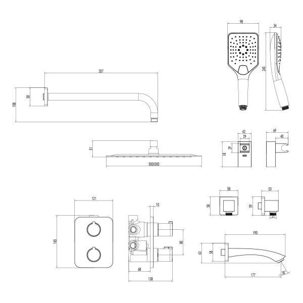Душевая система Lemark Yeti LM7842C термостат для ванны, встраиваемый