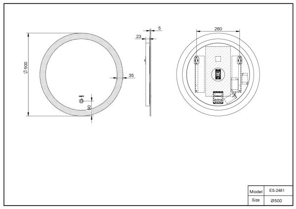Зеркало ESBANO ES-2481 LED подсветка Антизапотевание 50 см